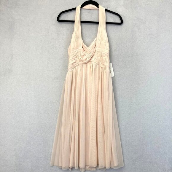 NWT Calvin Klein Chiffon Halter Dress Gown Sz 6 Pink Cocktail Knee Fairy Formal - Picture 1 of 13
